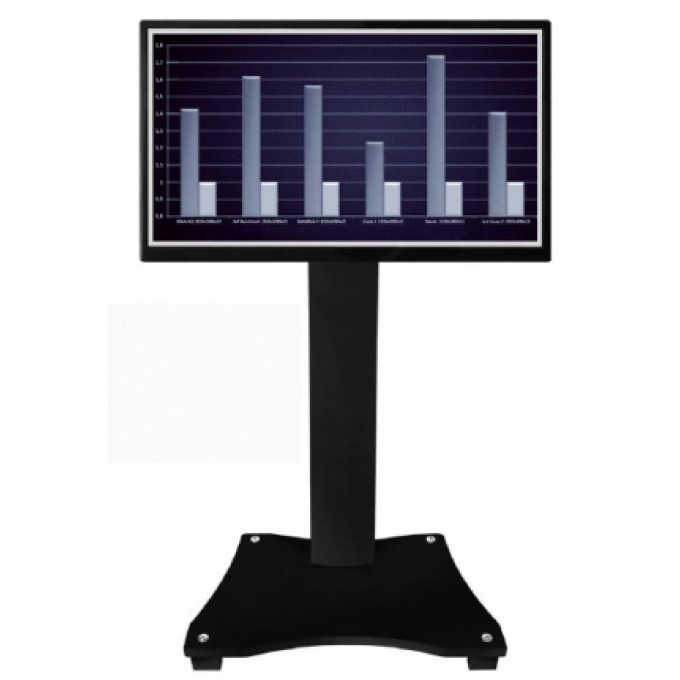 Напольный стенд, высота 1300 мм, расположение дисплея горизонтальное и портретное, угол поворота кронштейна 30°-0°-30°, вид опроры - заглушка / колесики; отверстия под провода, цвет основания - черный, белый; цвет металла - черный муар, матовое серебро AN QS-130